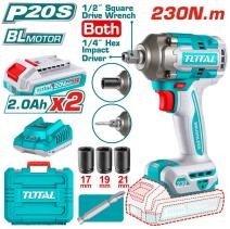 Аккумуляторный ударный шуруповерт-гайковерт (2 акк., 1 заряд. устройство) 20В 230Нм TOTAL TIWLI20236