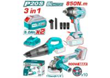 Комбинированный Набор: Аккумуляторная Гайковерт, Пылесос, УШМ (TOSLI240789) новый  новый TOTAL