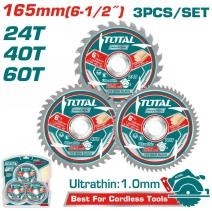 Набор ультратонких пильных дисков по дереву 165мм 3 шт. TOTAL TAC236165
