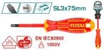 Отвертка шлицевая Диэлектрическая SL3x75mm 1000В THTIS3075 фото 1